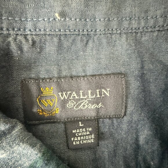 Wallin & Bros Mens L Blue Floral Button-Up Short Sleeve 100% Cotton Shirt - Picture 6 of 9